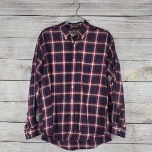 Men's L.L. Bean US Coast Guard Tartan Plaid Button Front Long Sleeve Shirt Med